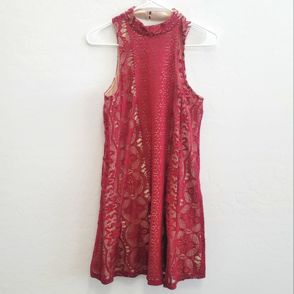 💕 City Triangles Red Lace Sleeveless Mini Dress Women's Size Medium